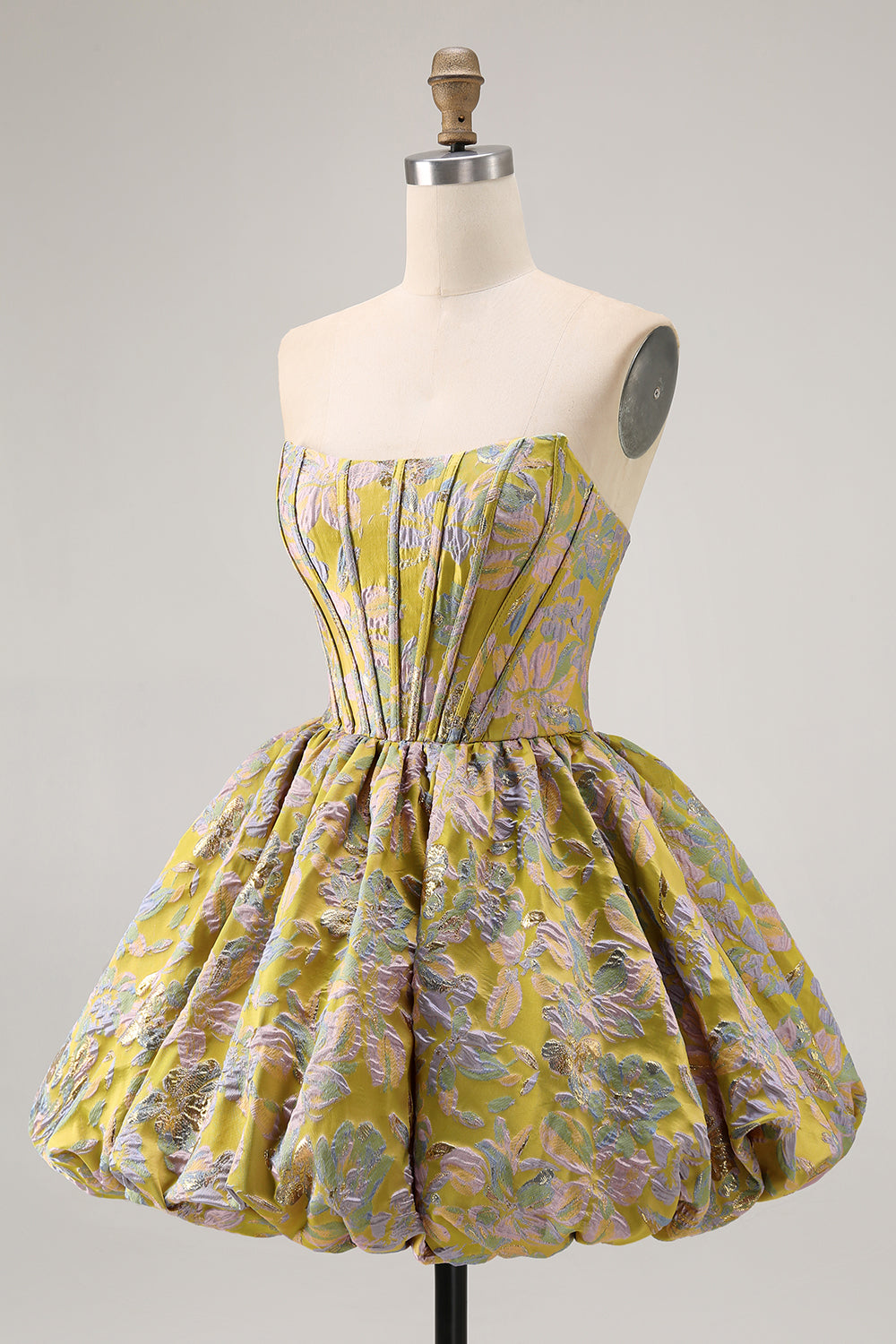 Strapless Floral Brocade Corset A Line Purple Homecoming Dress - Image 9