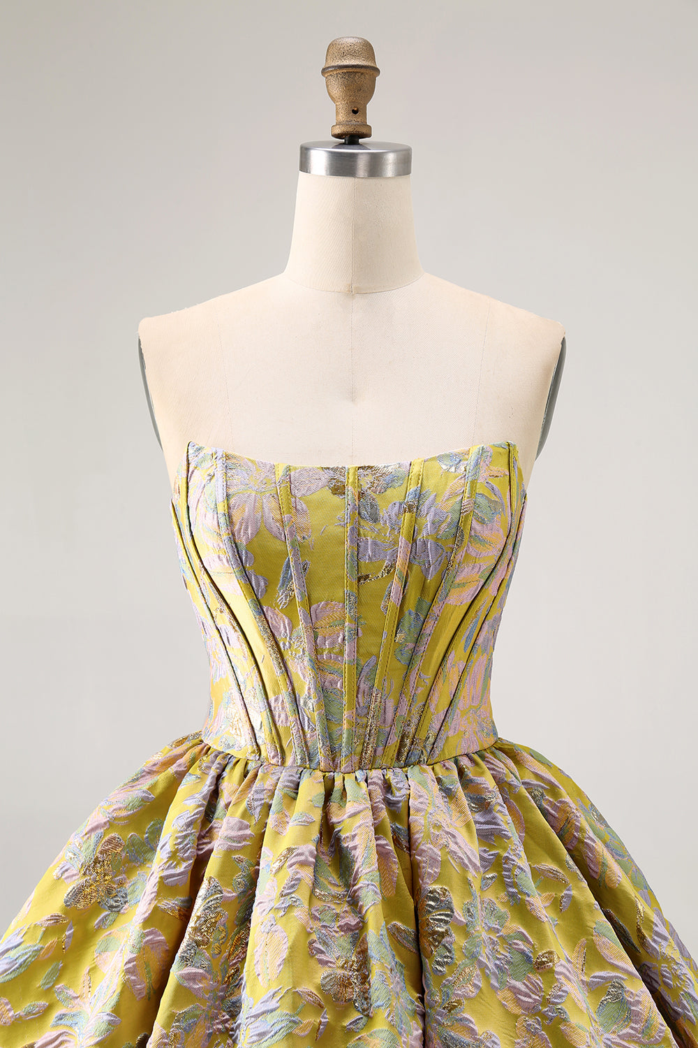 Strapless Floral Brocade Corset A Line Purple Homecoming Dress - Image 10