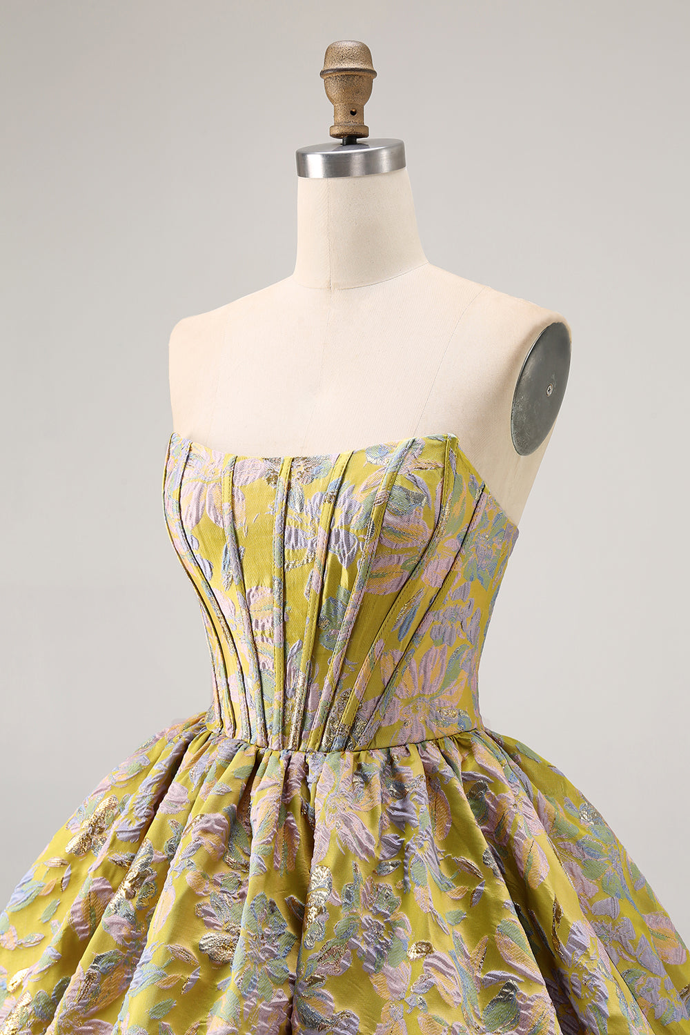 Strapless Floral Brocade Corset A Line Purple Homecoming Dress - Image 12