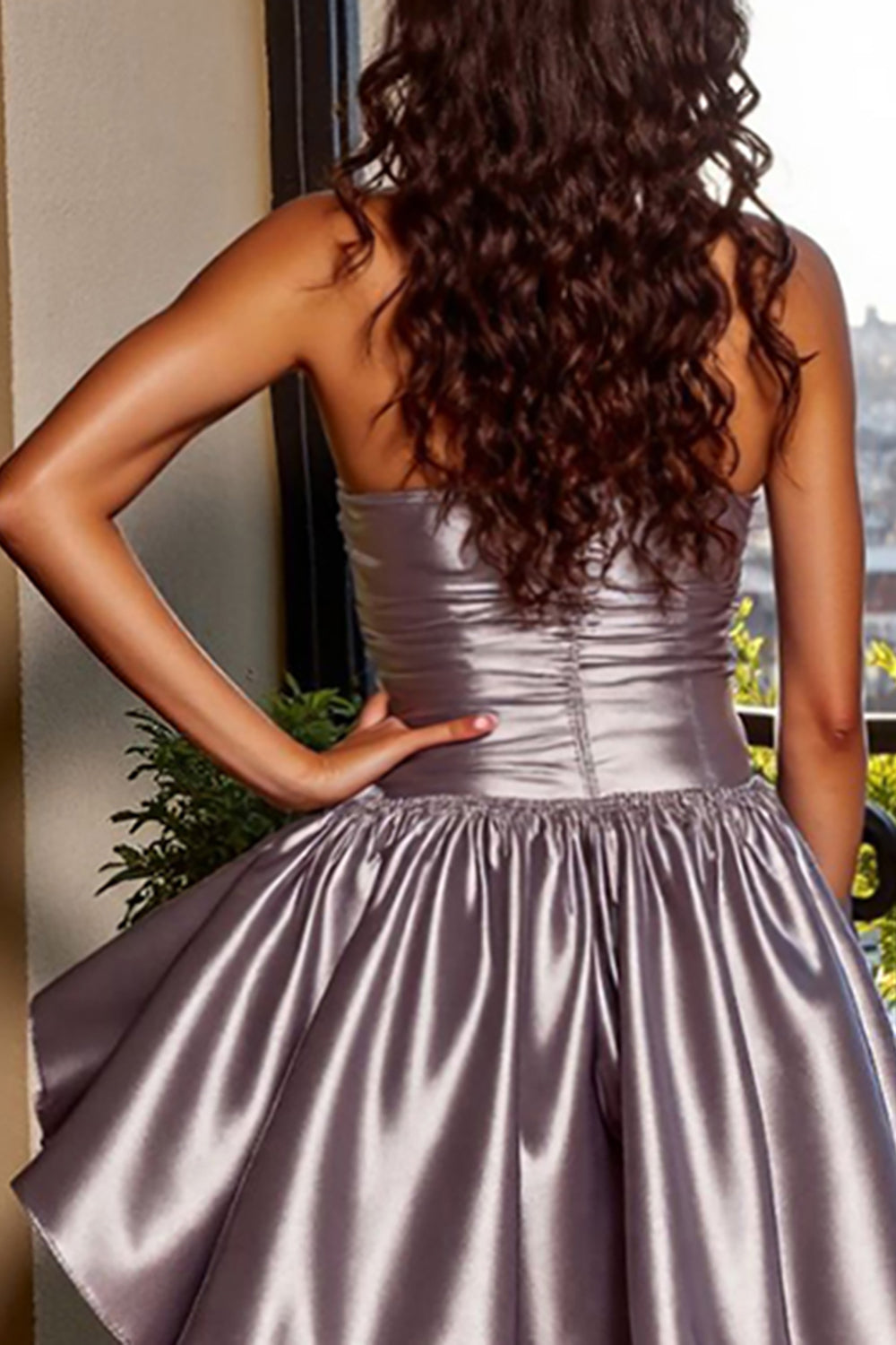 Strapless Blue Satin A Line Homecoming Dress - Image 12