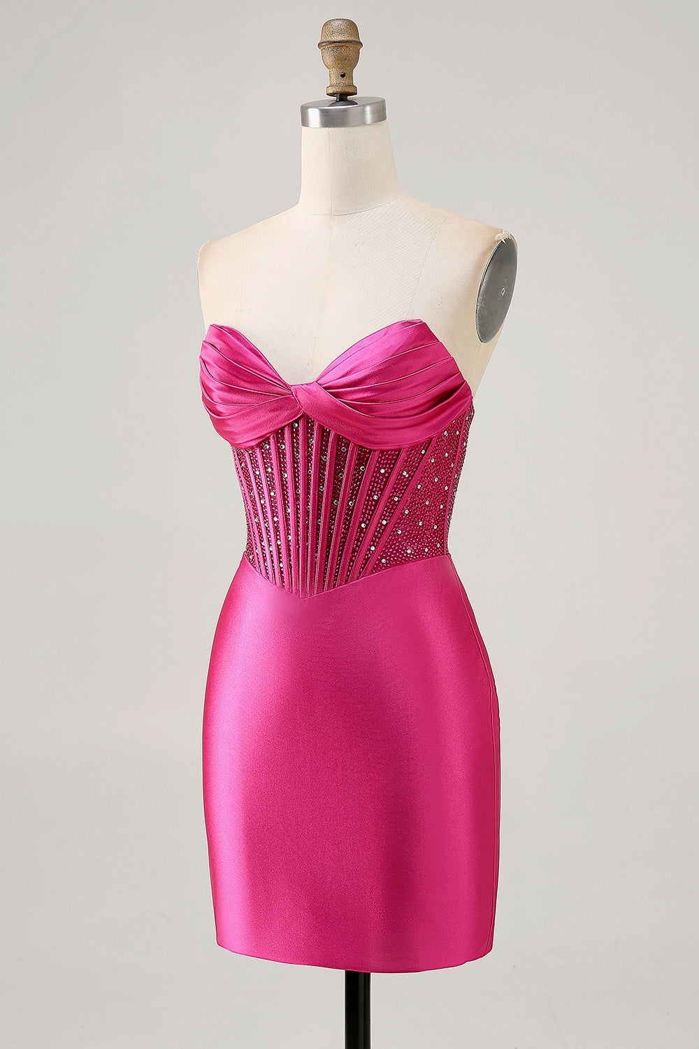 Strapless Fuchsia Corset Homecoming Dress with Beading - Image 5