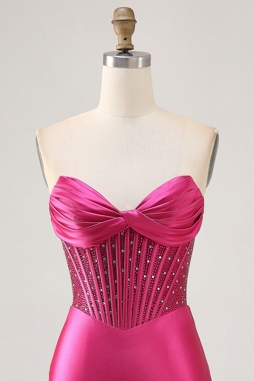 Strapless Fuchsia Corset Homecoming Dress with Beading - Image 6