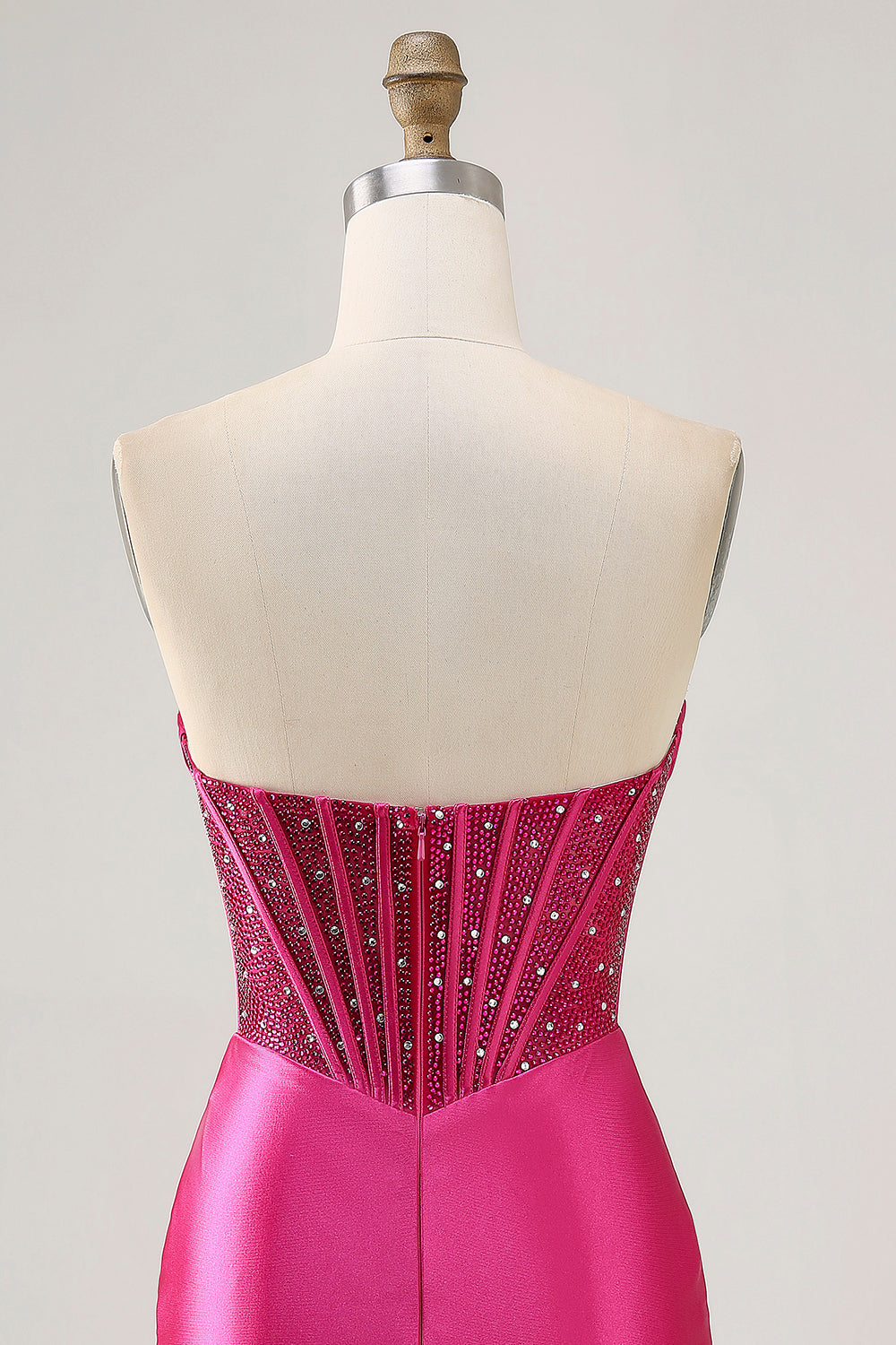 Strapless Fuchsia Corset Homecoming Dress with Beading - Image 7