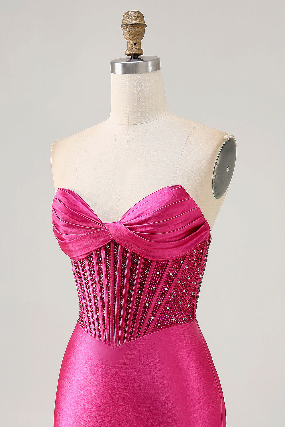 Strapless Fuchsia Corset Homecoming Dress with Beading - Image 8