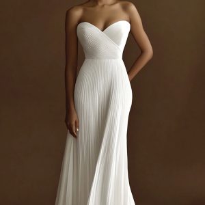 Strapless Ivory Pleated Engagement Dress
