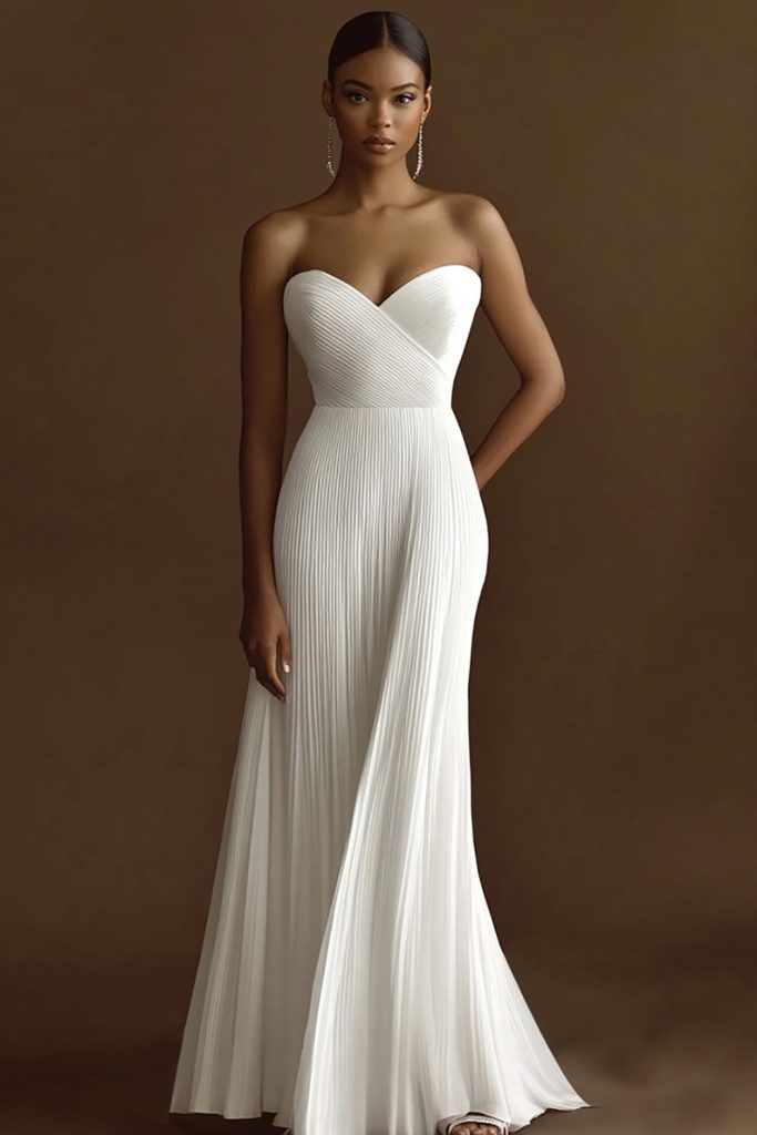 Strapless Ivory Pleated Engagement Dress