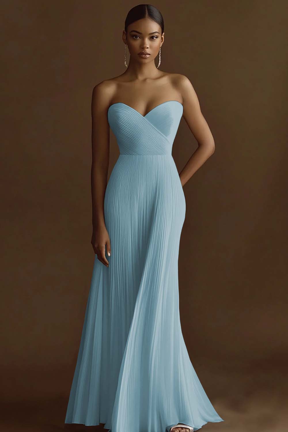 Strapless Ivory Pleated Engagement Dress - Image 9