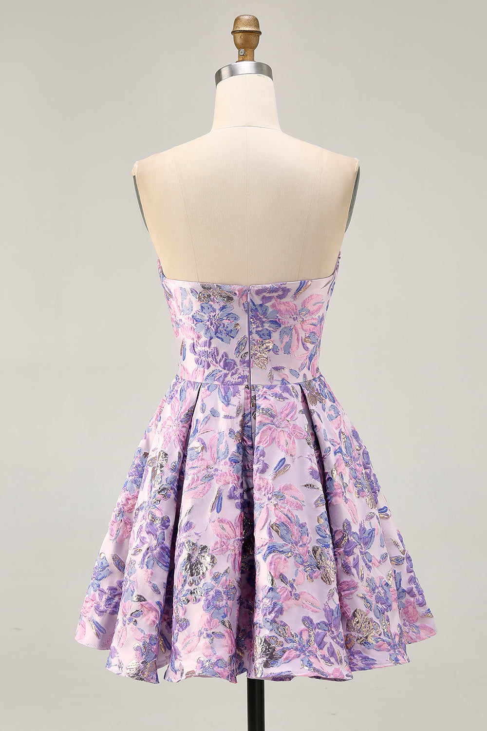 Strapless Floral Lilac A Line Homecoming Dress - Image 2