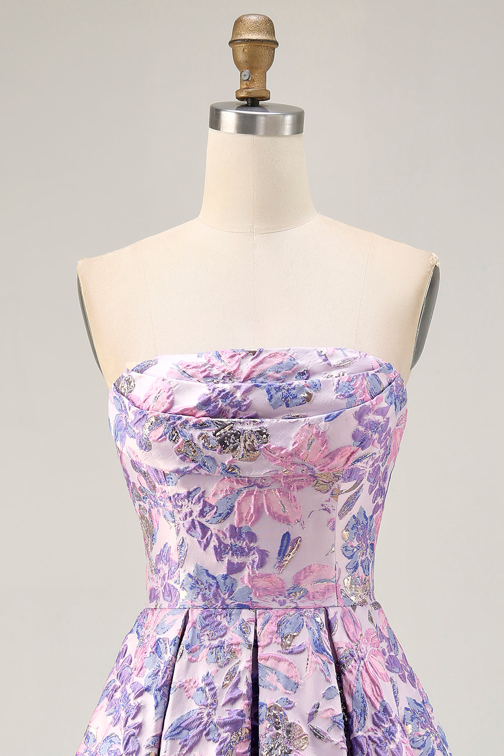 Strapless Floral Lilac A Line Homecoming Dress - Image 6