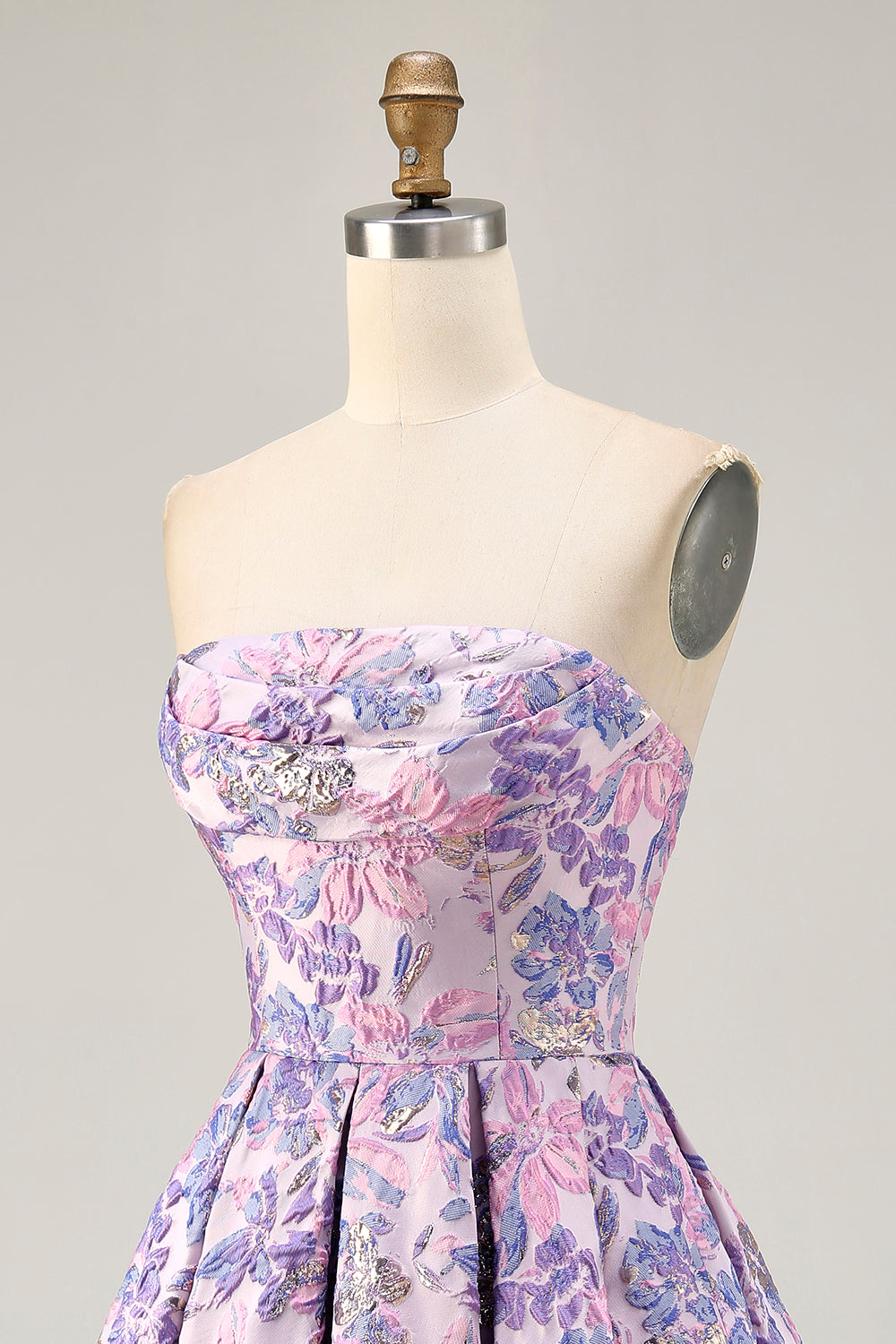Strapless Floral Lilac A Line Homecoming Dress - Image 8