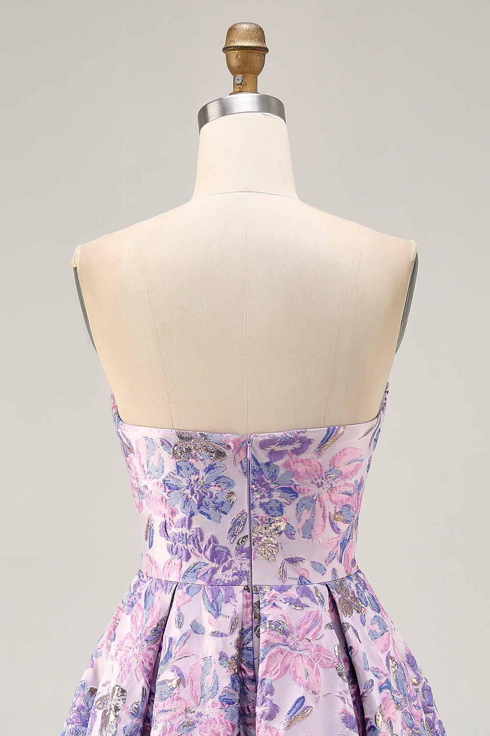 Strapless Floral Lilac A Line Homecoming Dress - Image 7