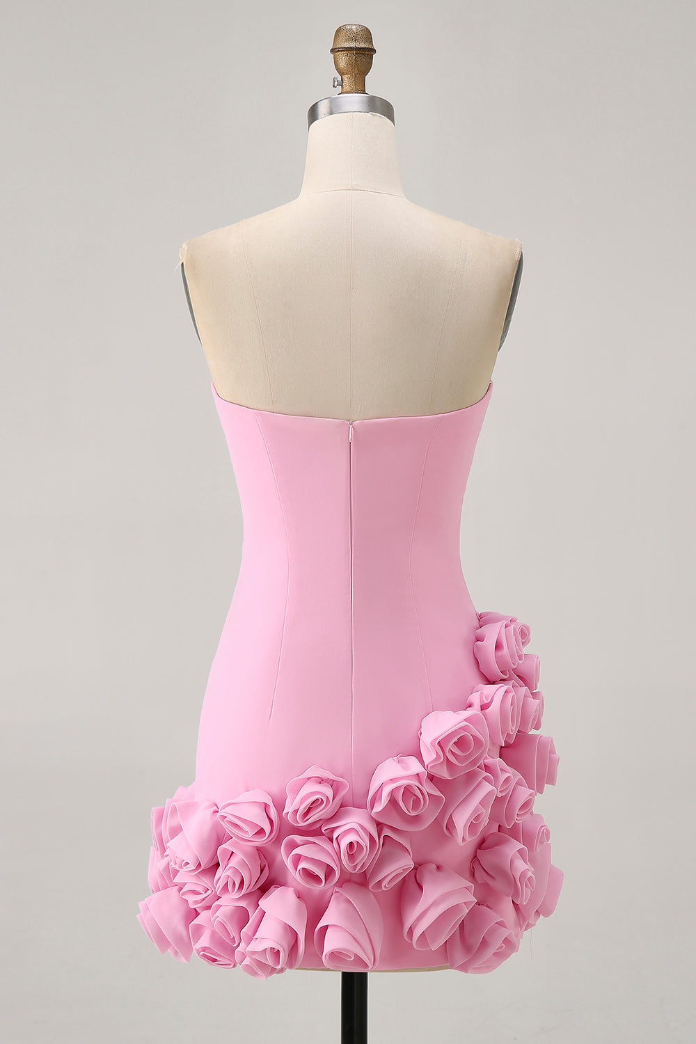 Strapless Bodycon Pink Homecoming Dress with 3D Flowers - Image 2