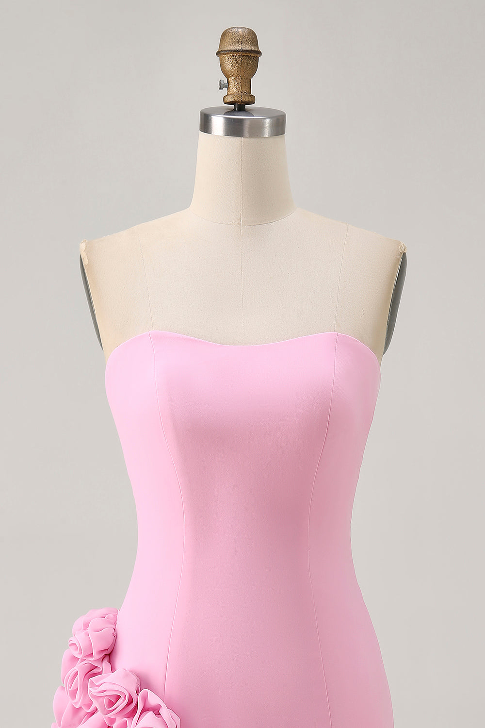 Strapless Bodycon Pink Homecoming Dress with 3D Flowers - Image 4