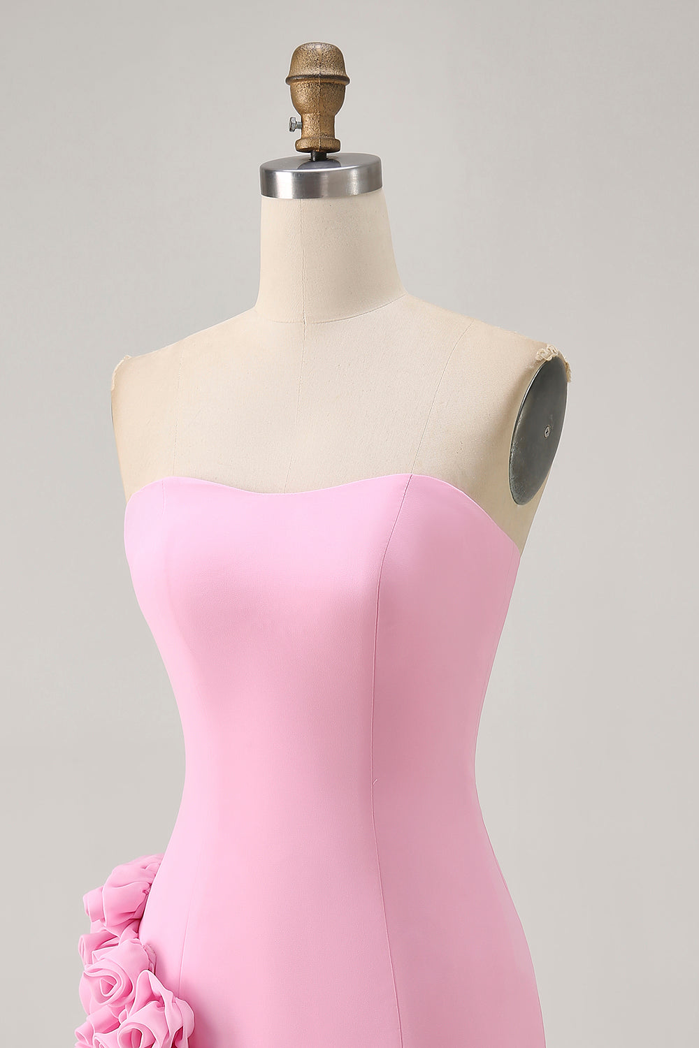 Strapless Bodycon Pink Homecoming Dress with 3D Flowers - Image 6