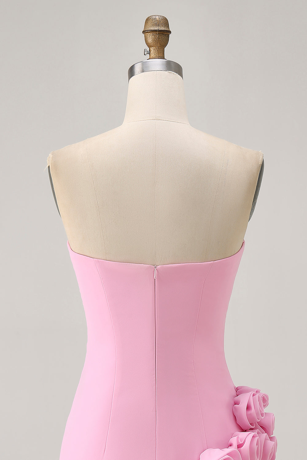Strapless Bodycon Pink Homecoming Dress with 3D Flowers - Image 5