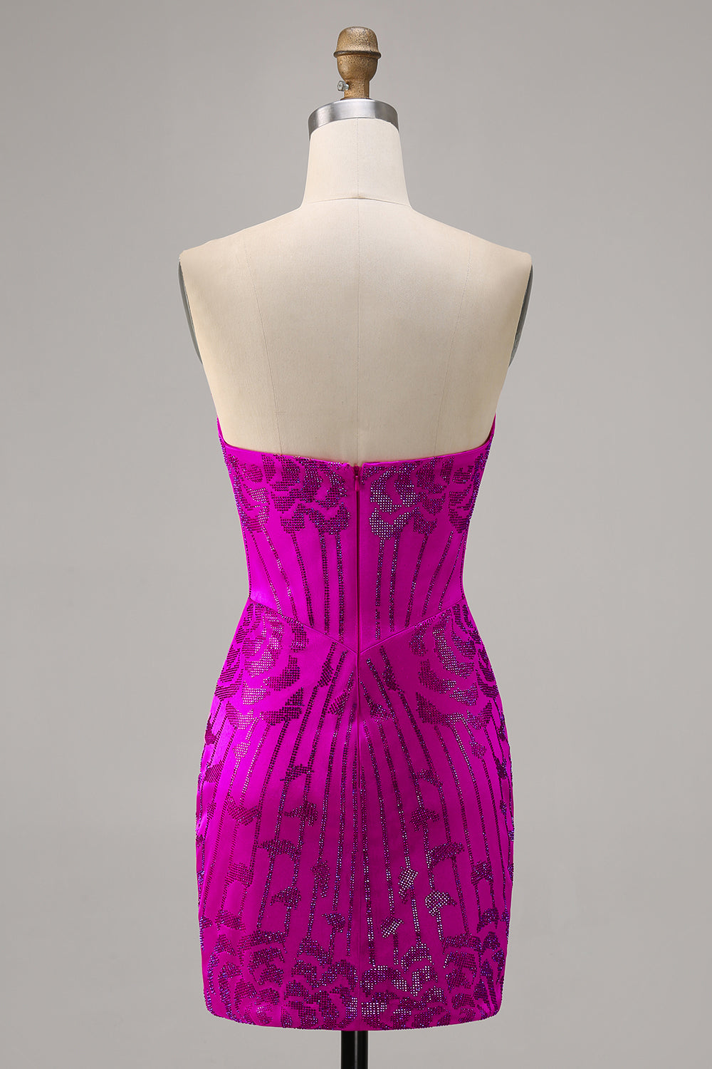Strapless Fuchsia Beaded Bodycon Homecoming Dress - Image 2