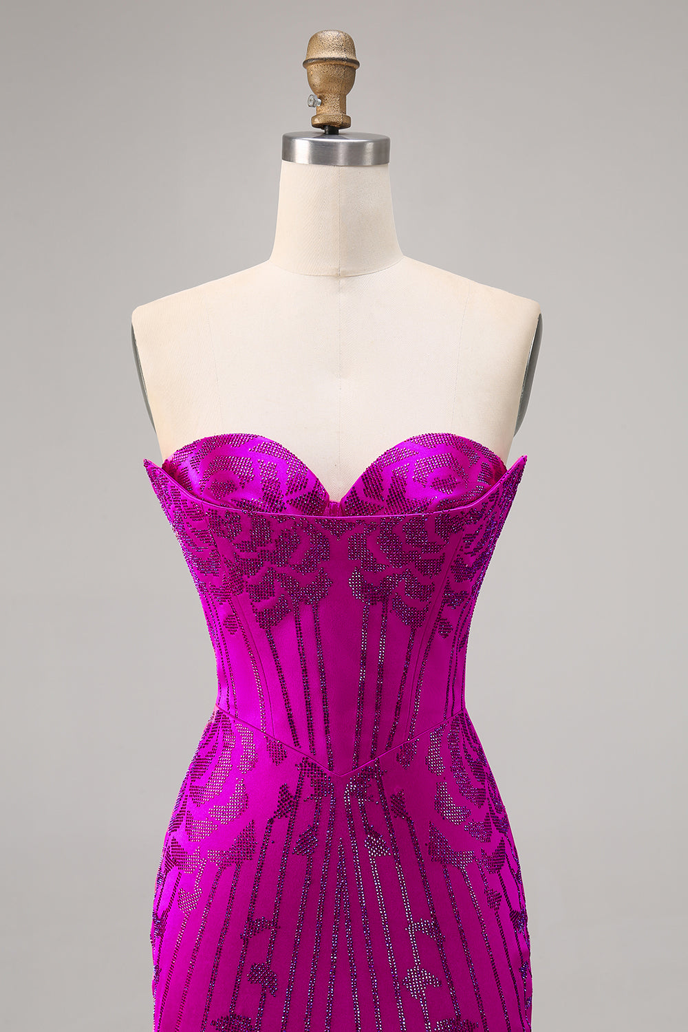Strapless Fuchsia Beaded Bodycon Homecoming Dress - Image 4