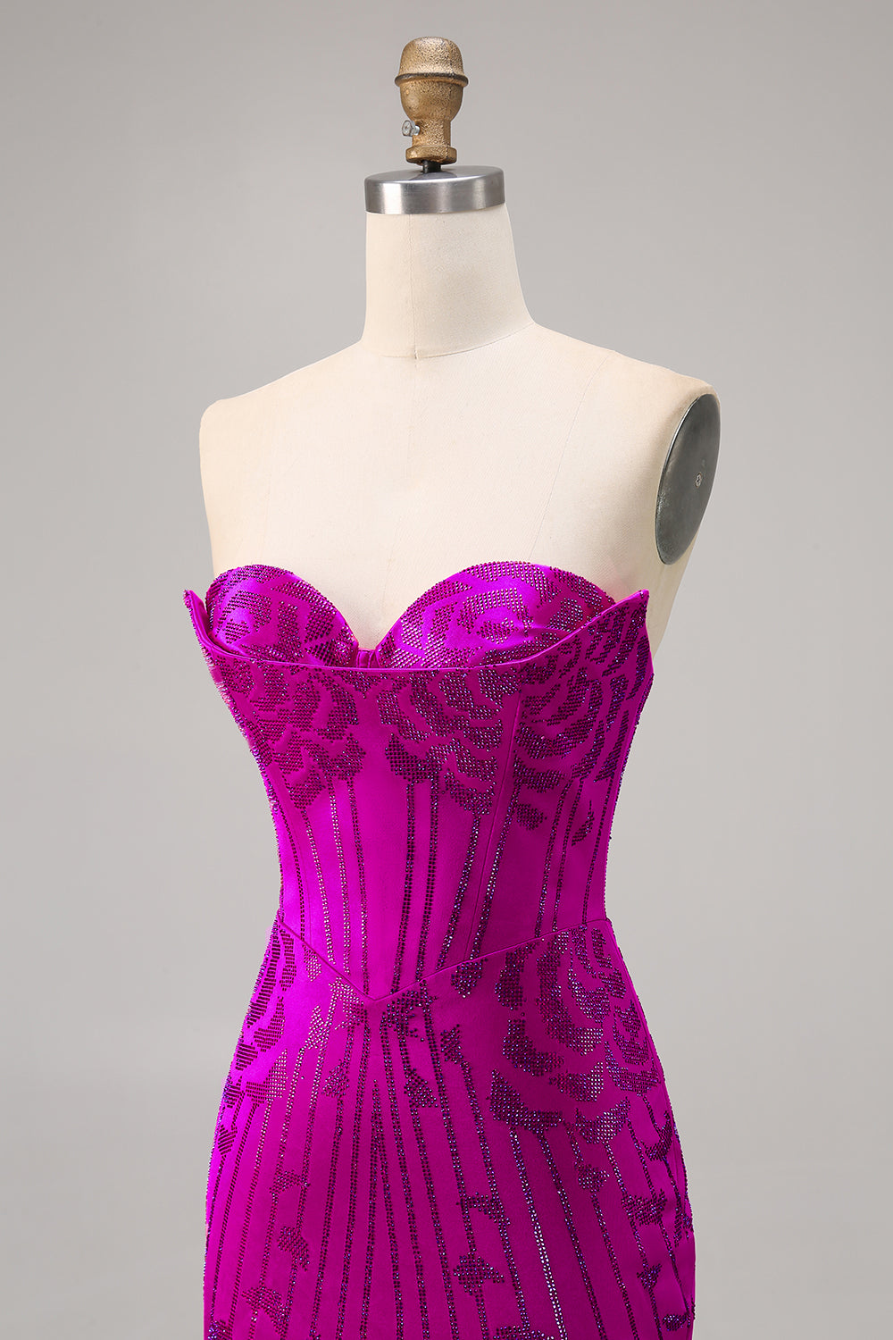 Strapless Fuchsia Beaded Bodycon Homecoming Dress - Image 6