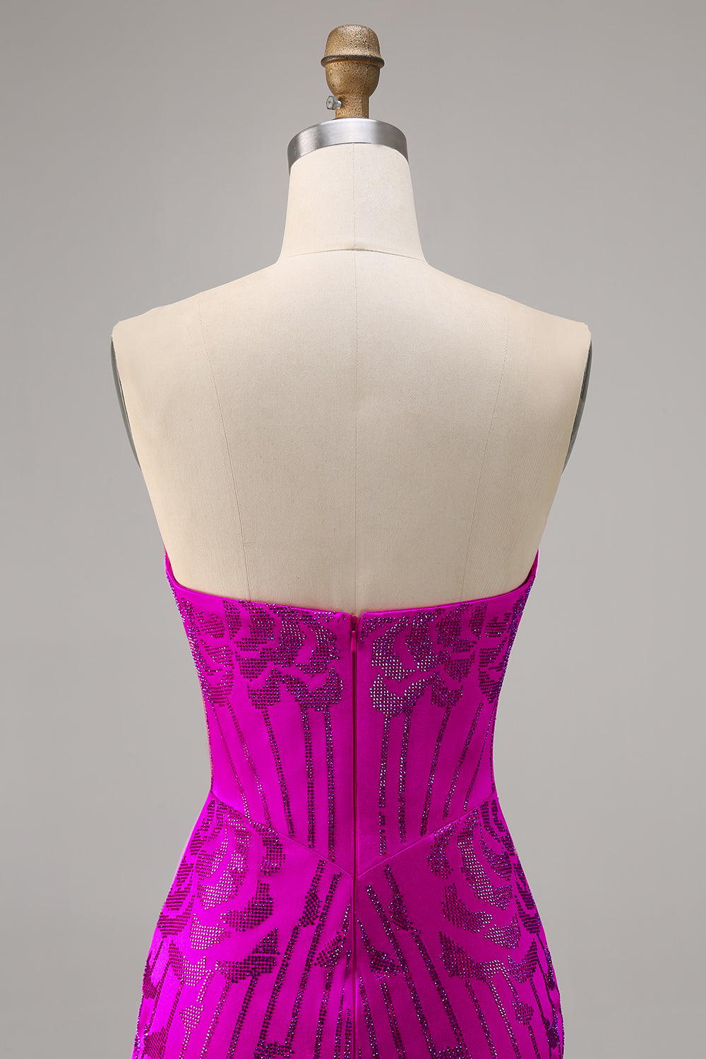 Strapless Fuchsia Beaded Bodycon Homecoming Dress - Image 5