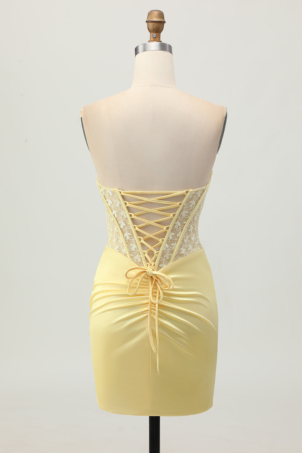 Strapless Corset Ruched Yellow Homecoming Dress With Slit - Image 2