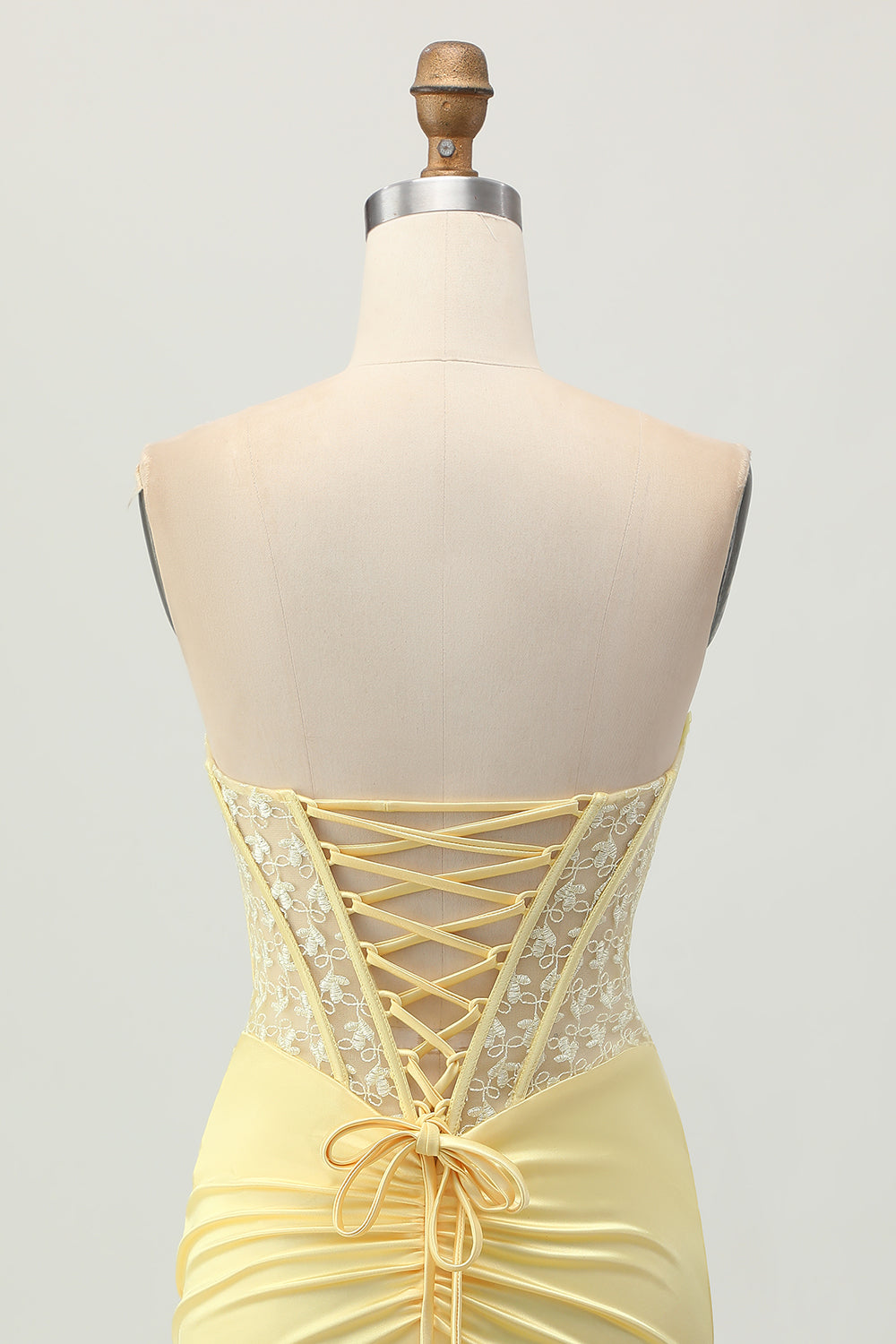 Strapless Corset Ruched Yellow Homecoming Dress With Slit - Image 5