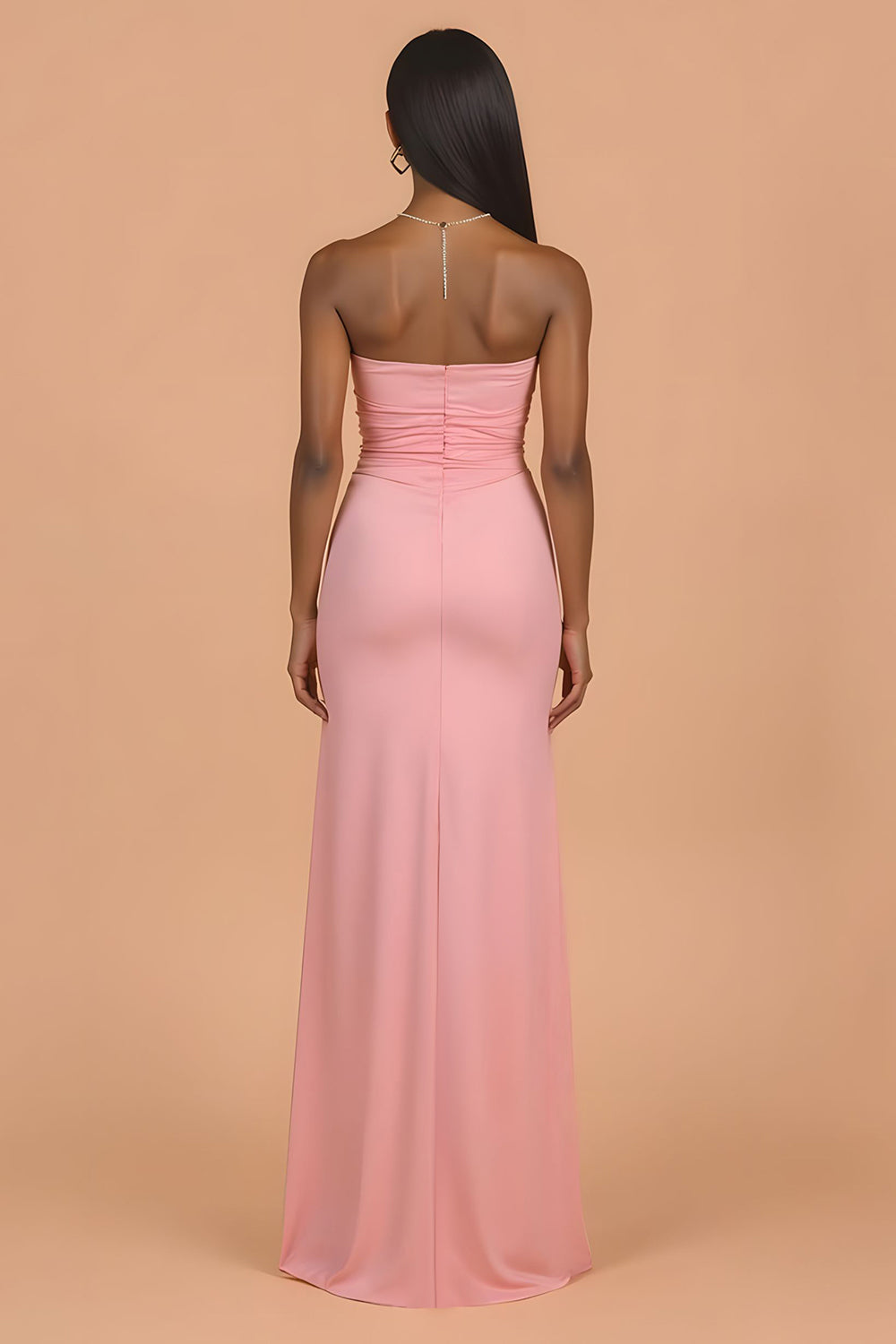 Strapless Blush Sheath Chiffon Bridesmaid Dress With Slit - Image 2
