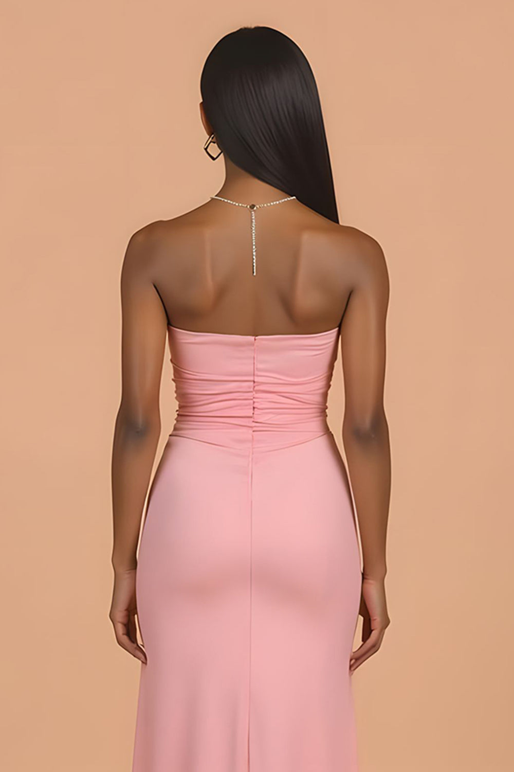 Strapless Blush Sheath Chiffon Bridesmaid Dress With Slit - Image 4