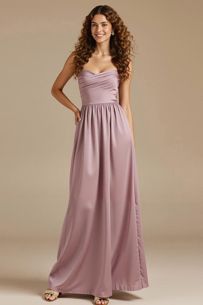 Strapless Dusty Rose A-Line Backless Wedding Guest Dress