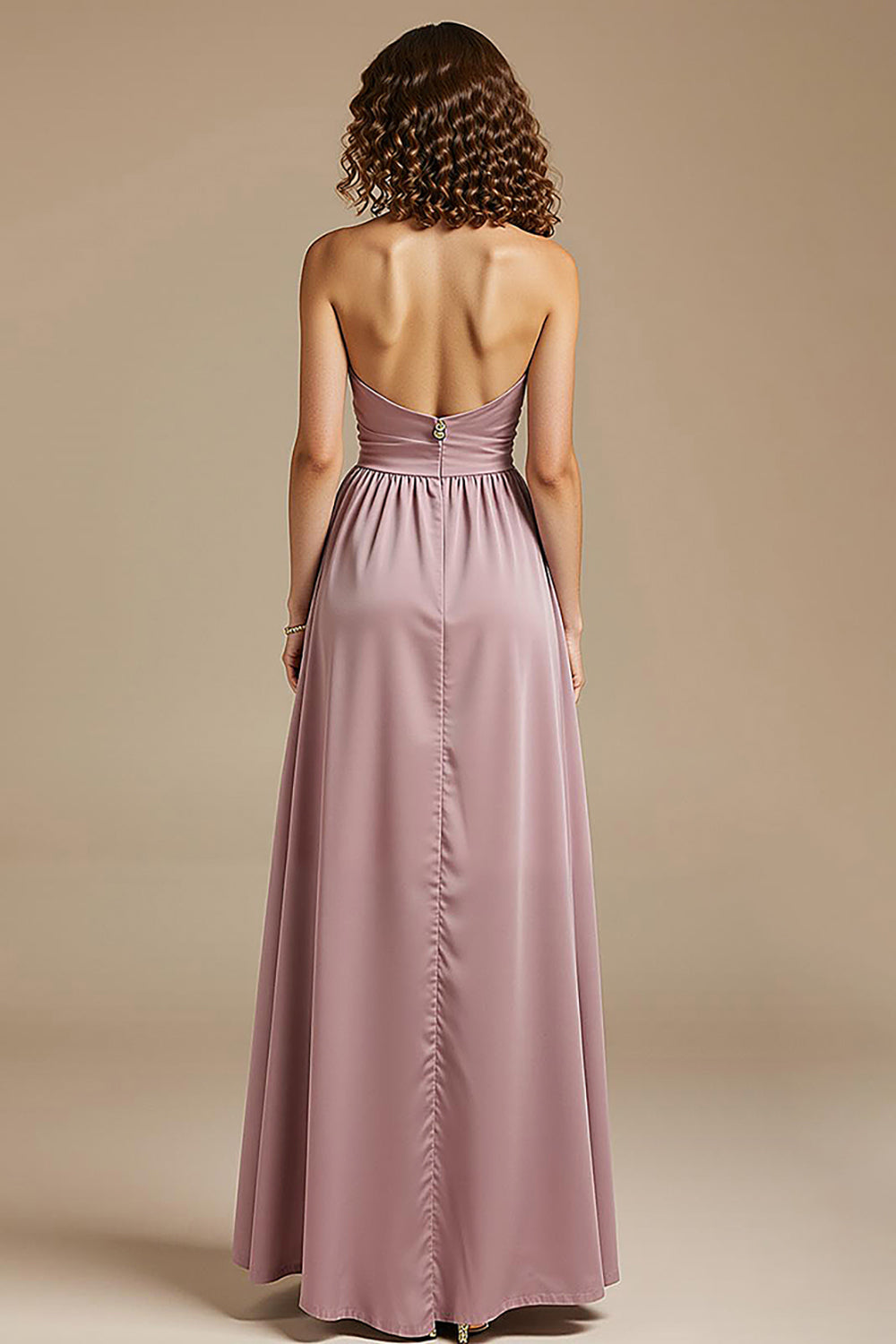 Strapless Dusty Rose A-Line Backless Wedding Guest Dress - Image 2