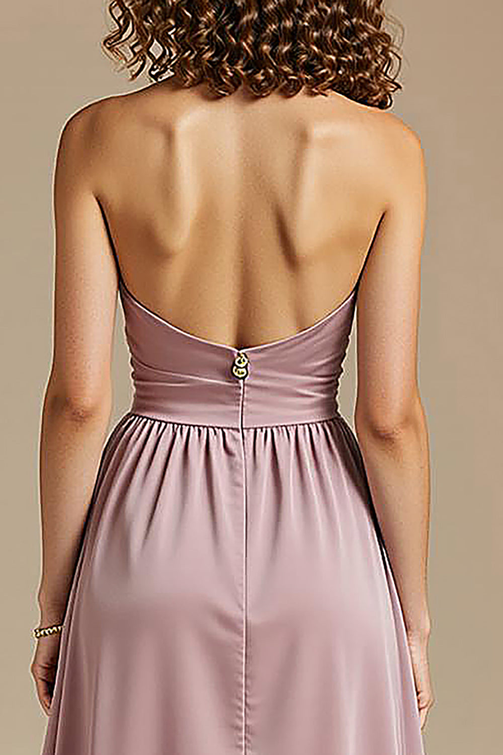 Strapless Dusty Rose A-Line Backless Wedding Guest Dress - Image 4