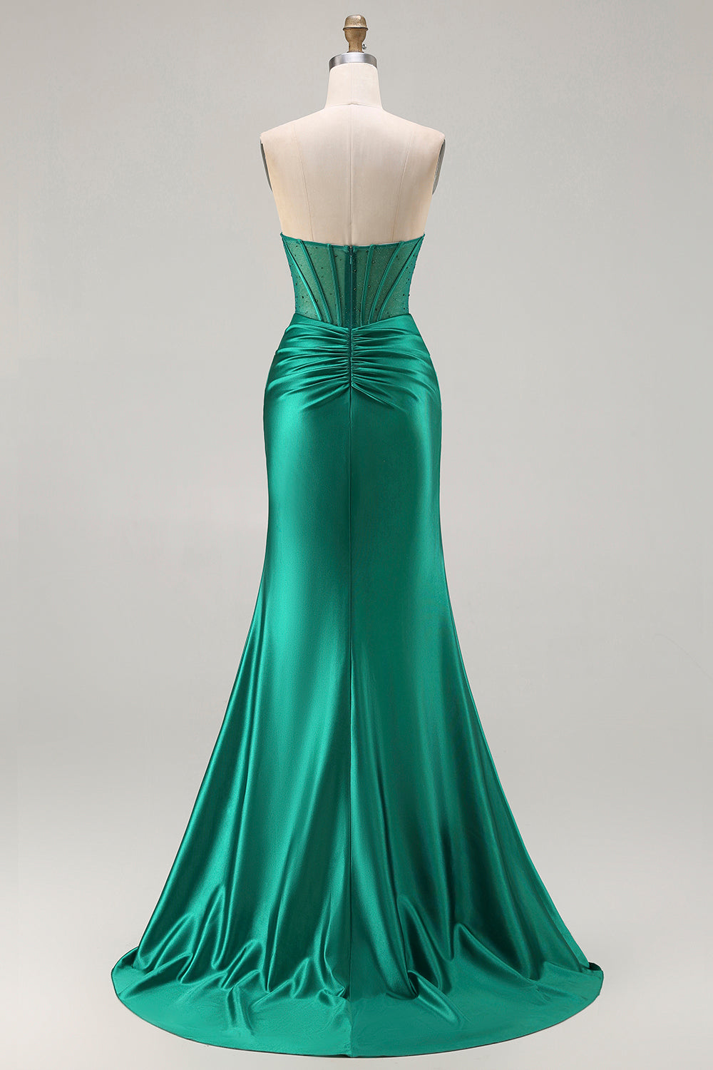Strapless Dark Green Mermaid Ruched Corset Prom Dress With Slit - Image 2