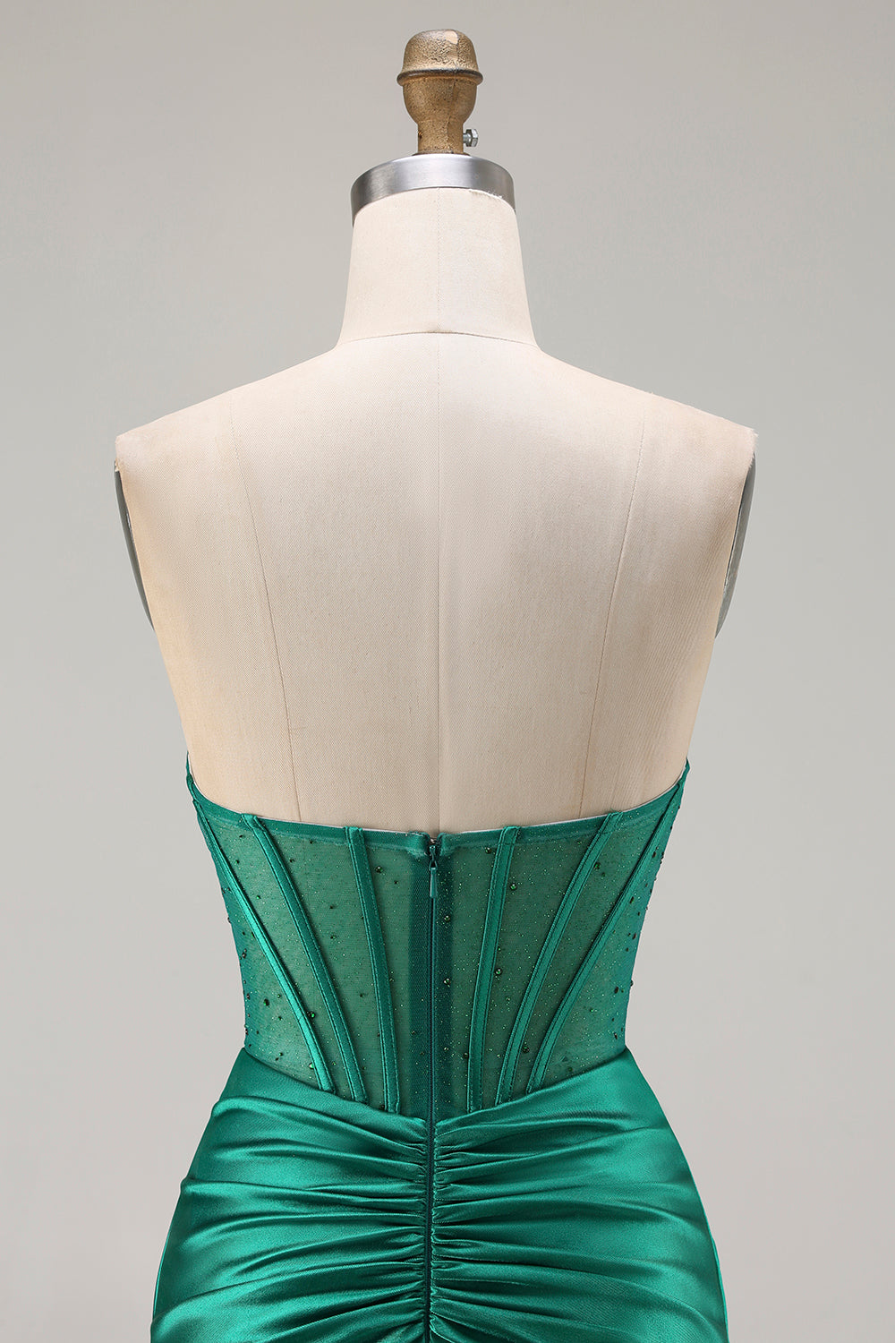 Strapless Dark Green Mermaid Ruched Corset Prom Dress With Slit - Image 7