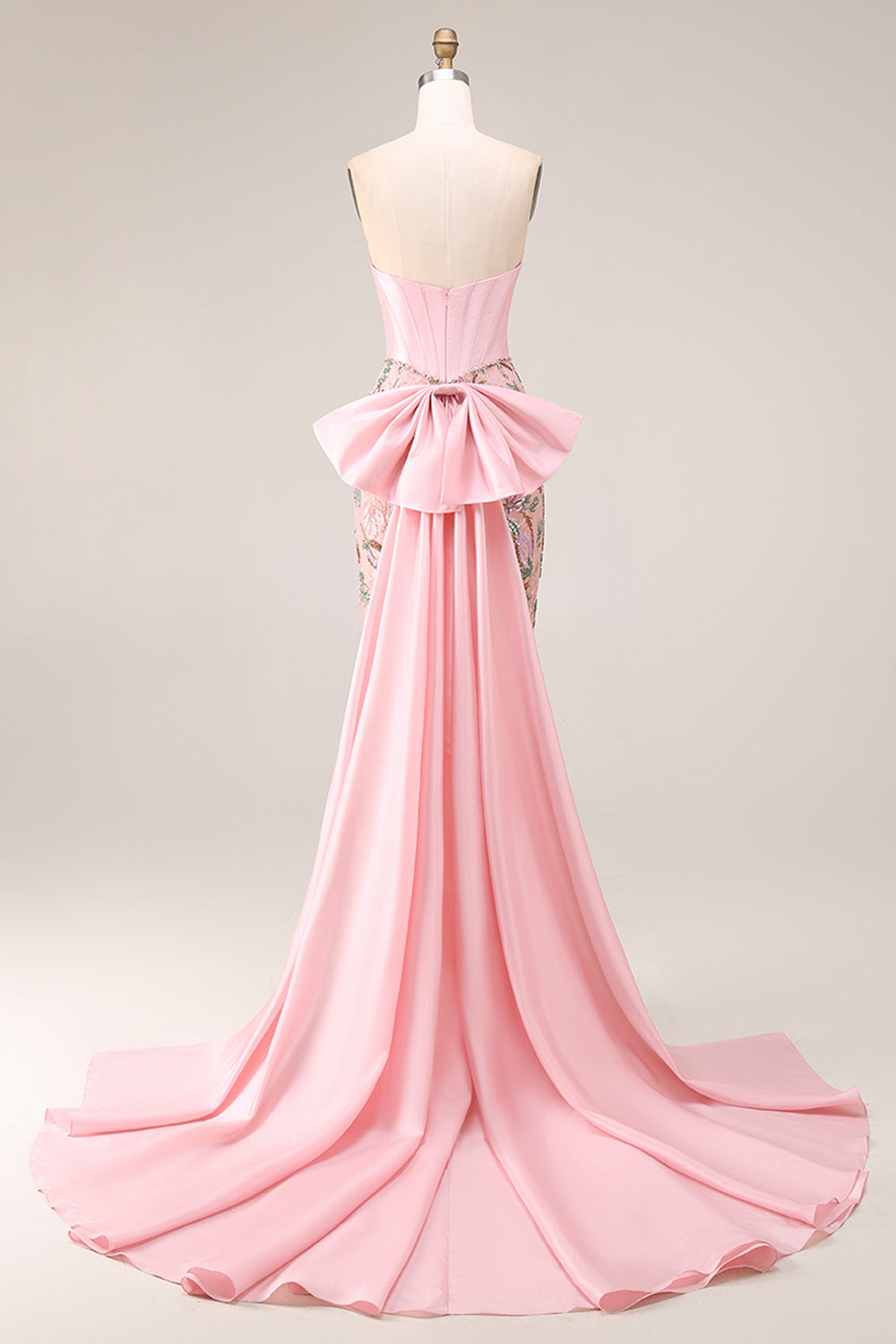 Strapless Corset Floral Pink Mermaid Beaded Prom Dress - Image 2