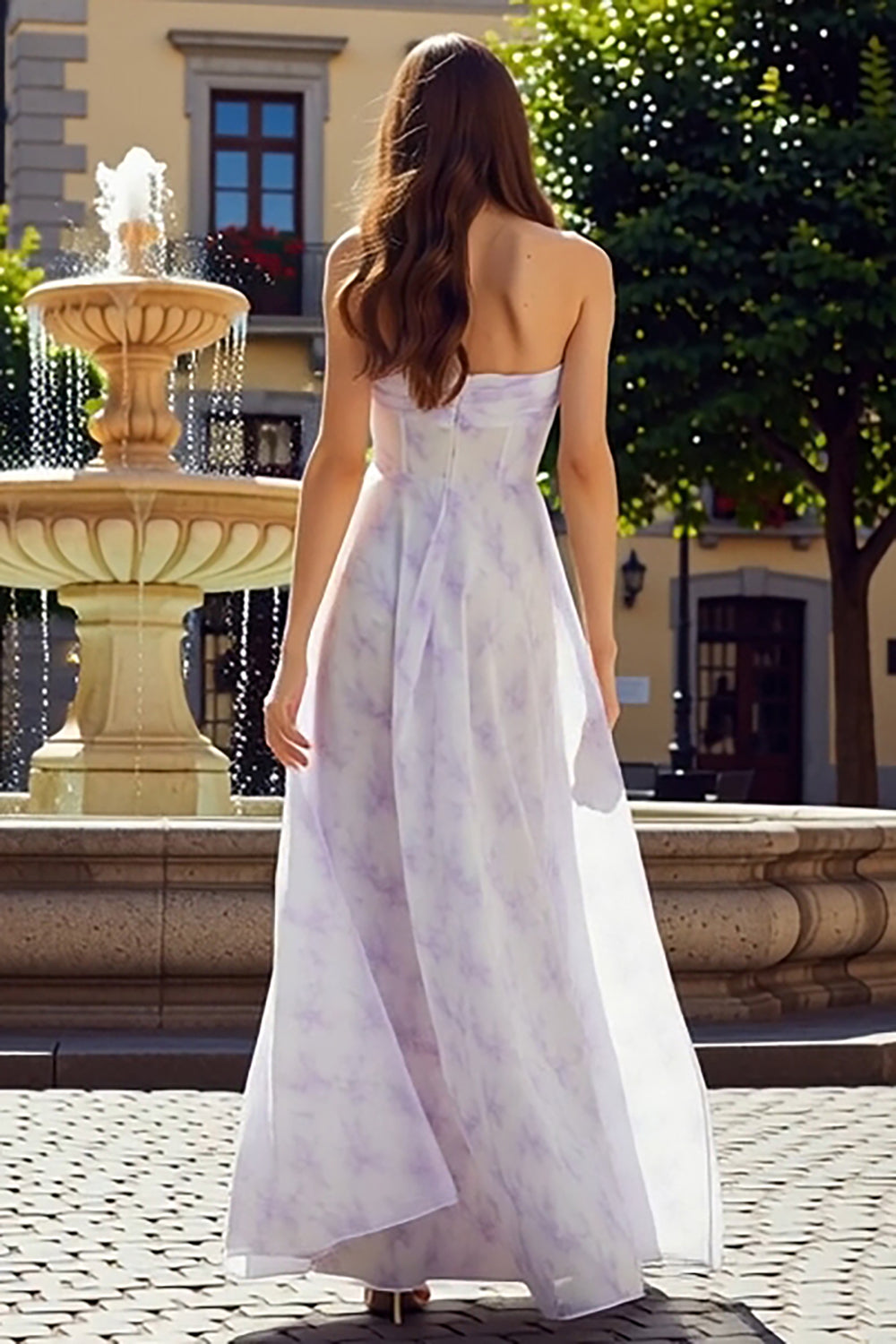 Strapless Floral A-Line Lilac Wedding Guest Dress - Image 2