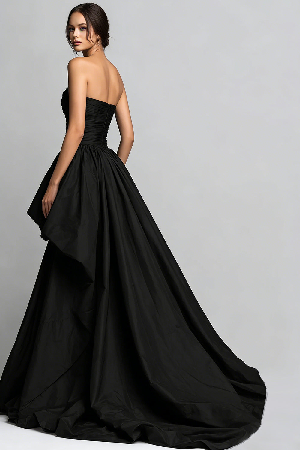 Strapless High Low Black Ruched Prom Dress - Image 2