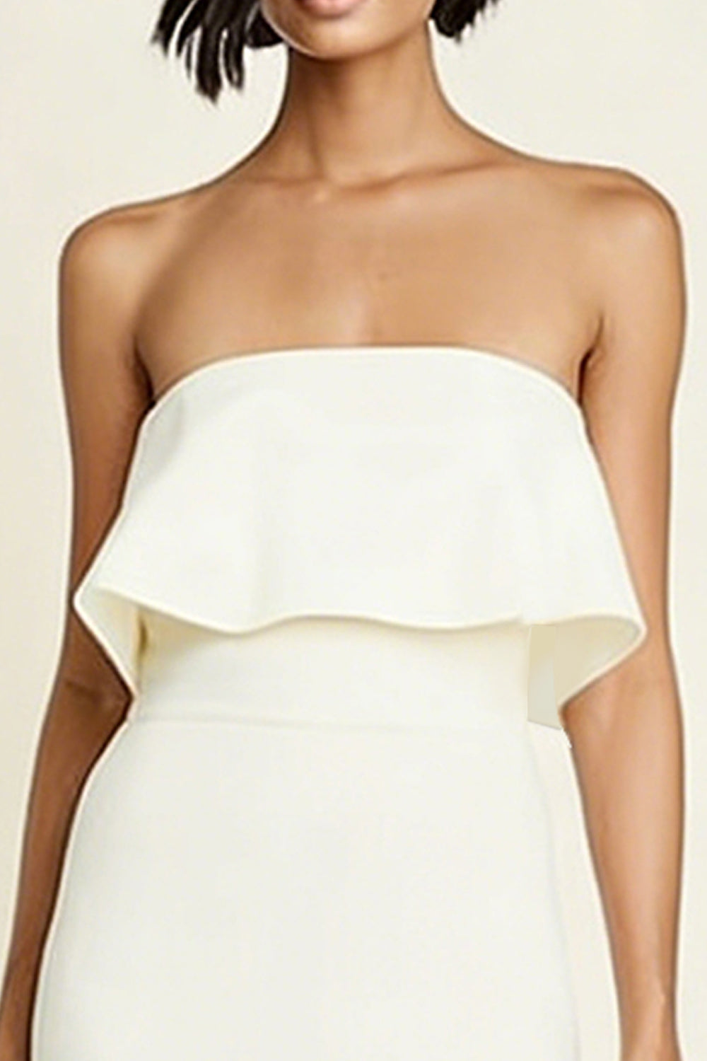 Strapless Bodycon Midi White Dress with Slit - Image 3