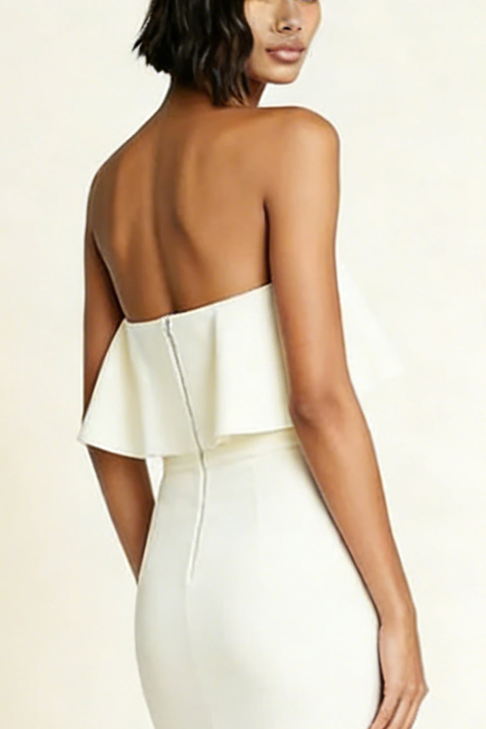 Strapless Bodycon Midi White Dress with Slit - Image 4