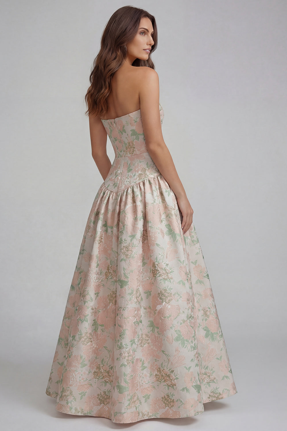 Strapless Blue White Floral A Line Maxi Wedding Guest Dress - Image 10