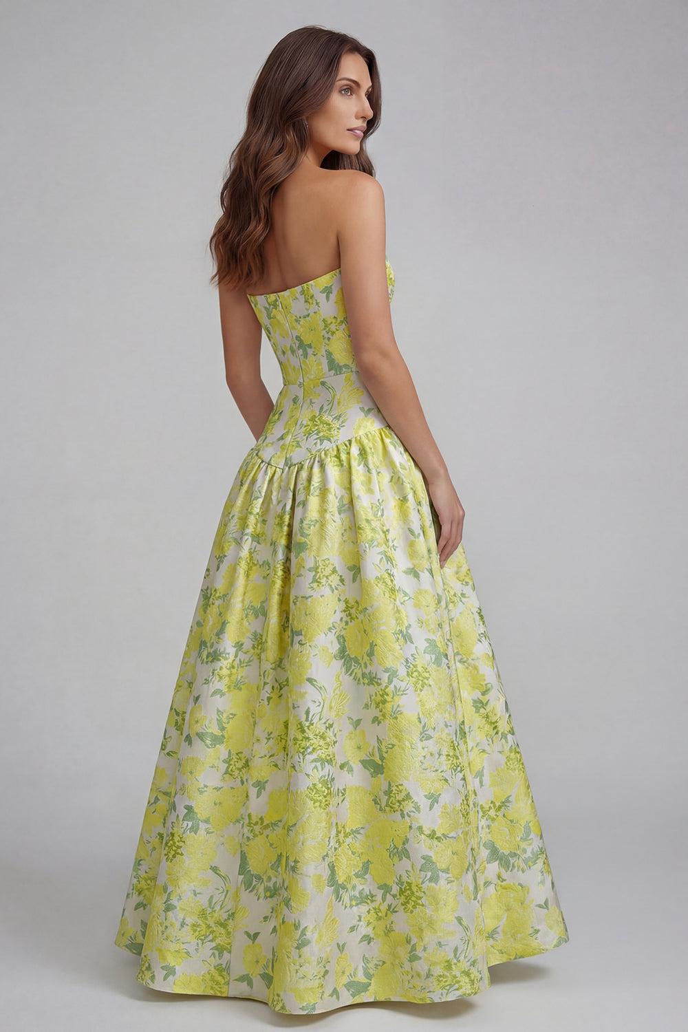 Strapless Blue White Floral A Line Maxi Wedding Guest Dress - Image 14