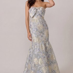 Strapless Bowed Mermaid Dusty Blue Prom Dress