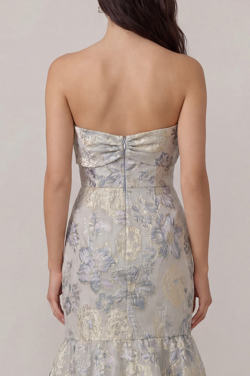 Strapless Bowed Mermaid Dusty Blue Prom Dress - Image 4