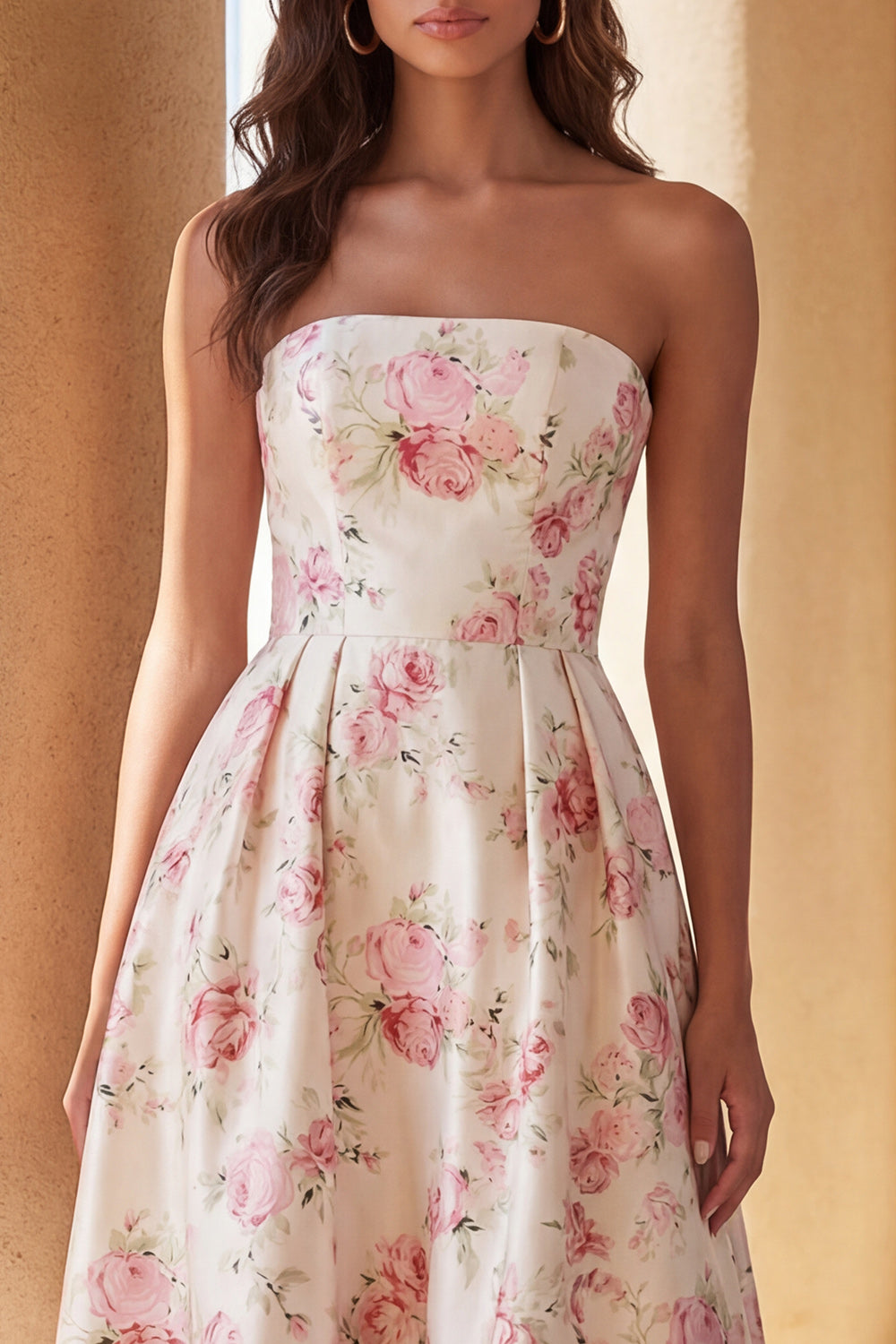 Strapless Floral White High Low Ruffled Wedding Guest Dress - Image 3