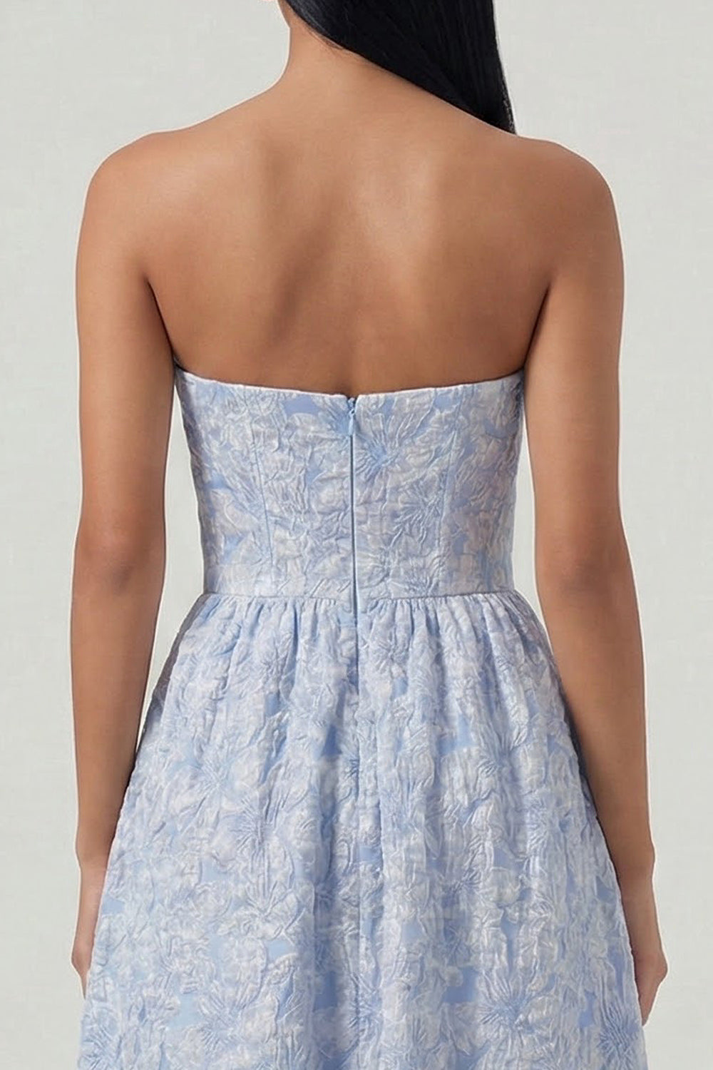 Strapless Floral Blue A Line Maxi Wedding Guest Dress - Image 4