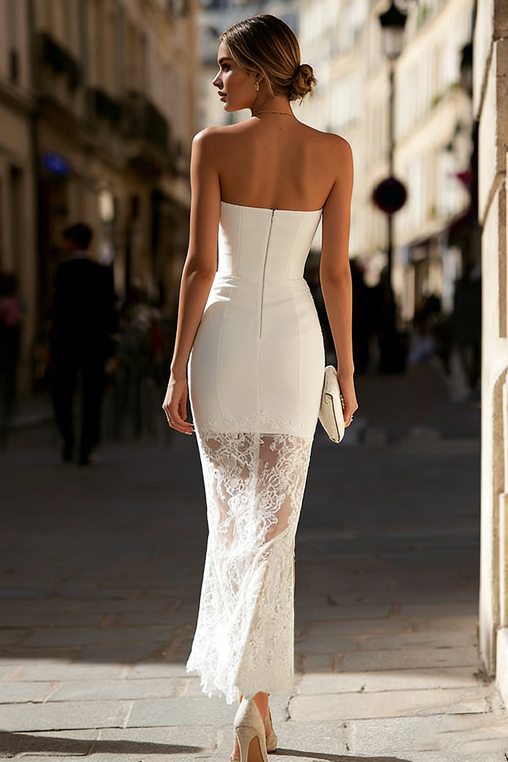 Strapless Bodycon Lace White Engagement Dress - Image 2