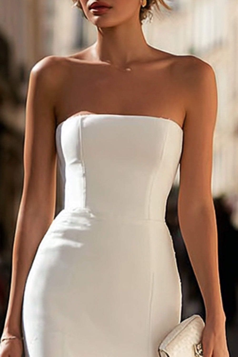 Strapless Bodycon Lace White Engagement Dress - Image 3