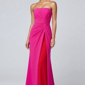 Strapless Fuchsia and Red Mermaid Ruched Formal Dress