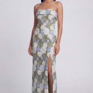 Strapless Floral Green Sheath Wedding Guest Dress