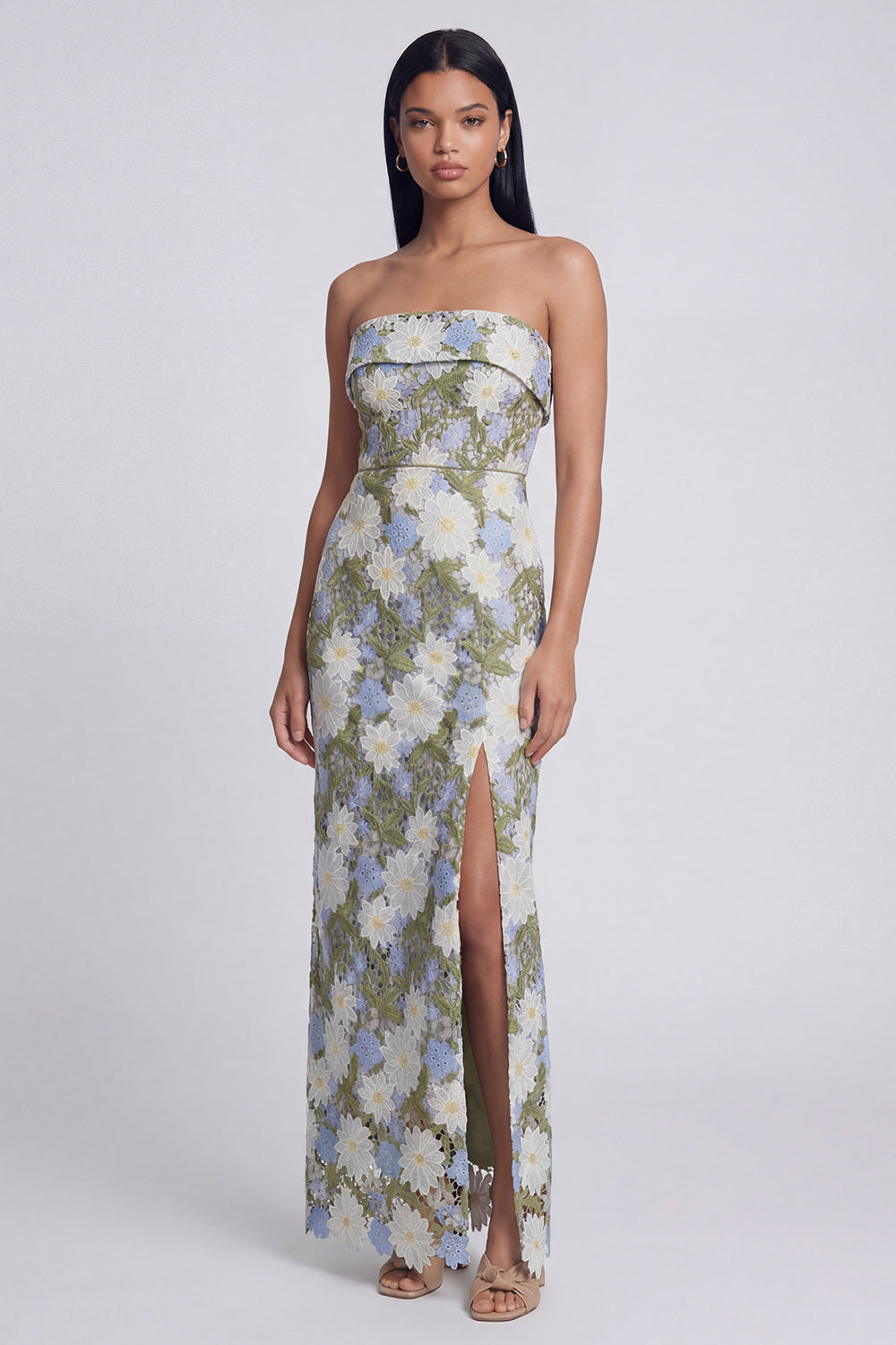 Strapless Floral Green Sheath Wedding Guest Dress