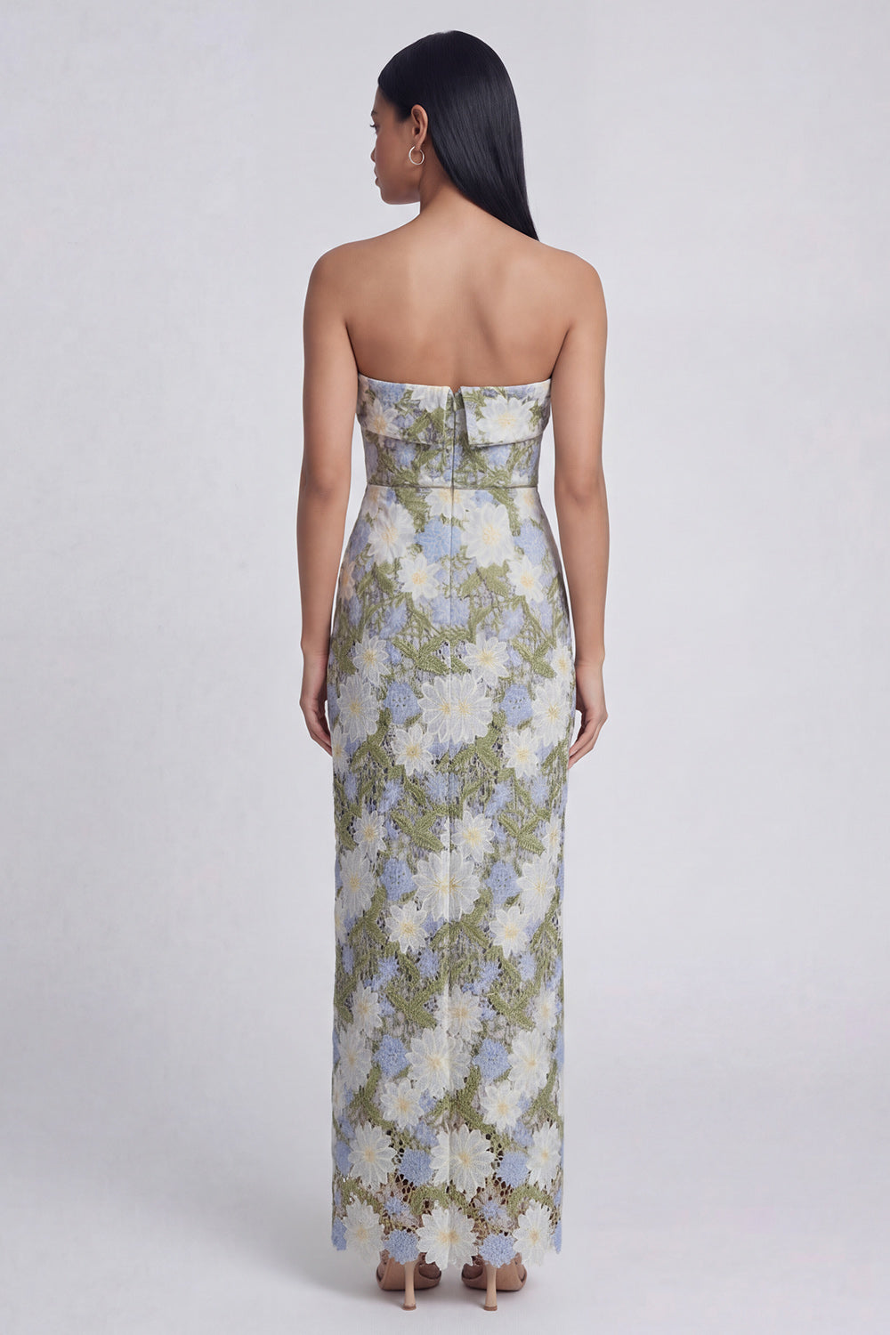 Strapless Floral Green Sheath Wedding Guest Dress - Image 2