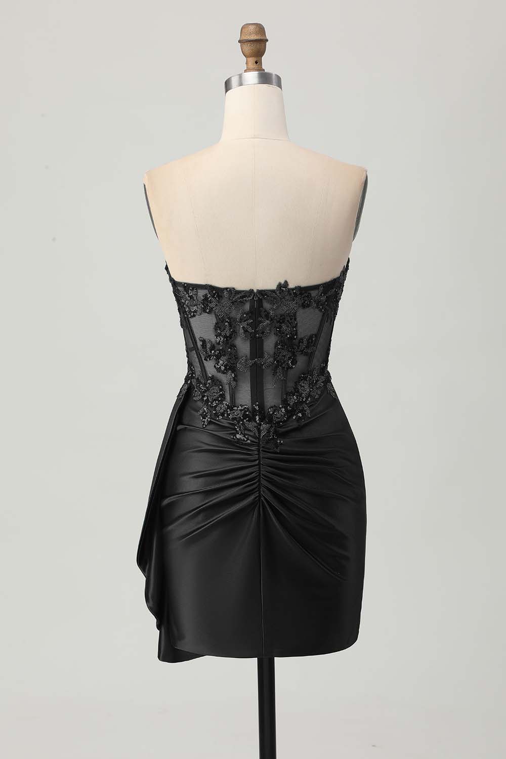 Strapless Bodycon Corset Appliqued Dark Green Homecoming Dress With Sash - Image 10